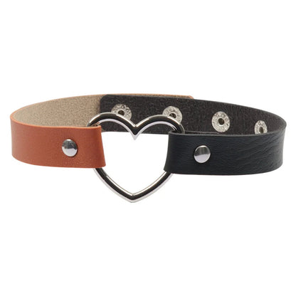Kawaii Split Babe Vegan Choker with heart charm, cruelty-free leather, adjustable for cutecore and DDLG wear