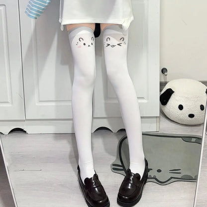 Leg candy stockings with kawaii emoji faces, ideal for cosplay, DDLG, ABDL, and pastel-inspired outfits.