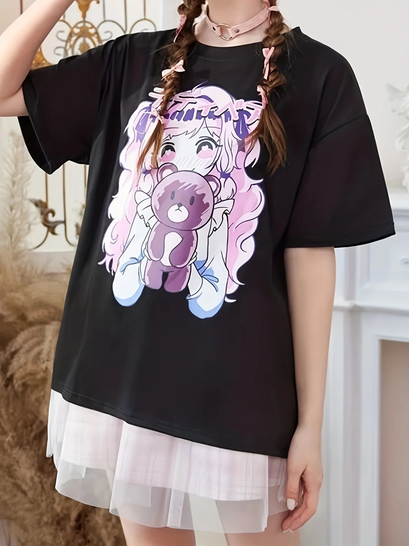 Cute kawaii teddy babygirl tee, soft cotton streetwear for playful anime vibes
