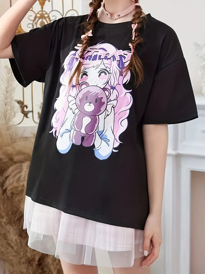 Cute kawaii teddy babygirl tee, soft cotton streetwear for playful anime vibes