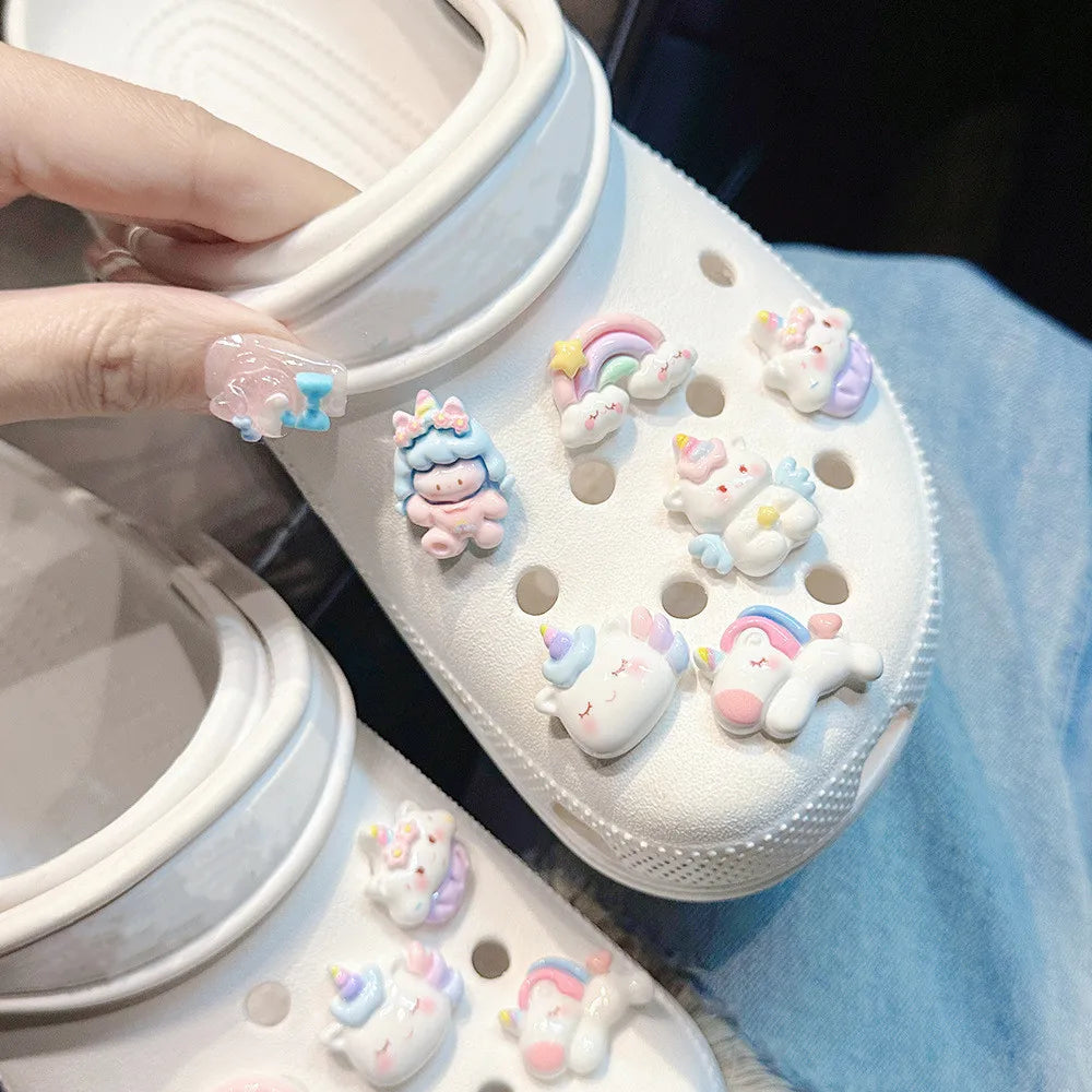Kawaii pastel unicorn shoe charm easy to attach and customize for Crocs and similar shoes