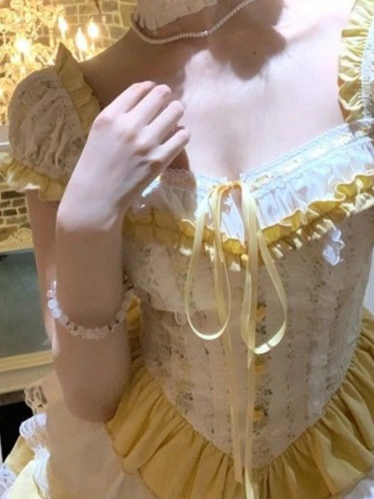 Kawaii Yellow Buttercup ruffle dress, soft girl cutecore style, layered ruffles, pastel vibes, DDLG and ABDL approved