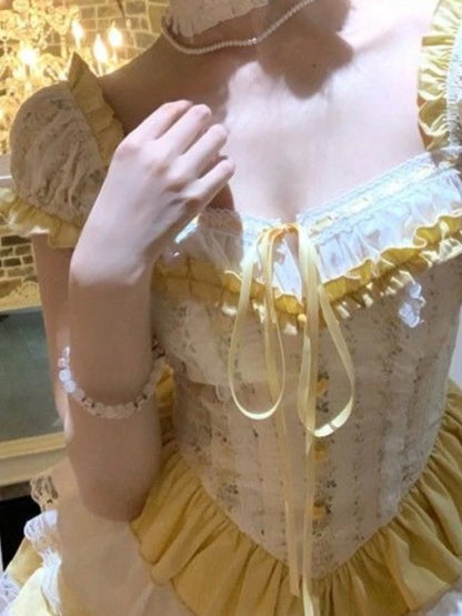 Kawaii Yellow Buttercup ruffle dress, soft girl cutecore style, layered ruffles, pastel vibes, DDLG and ABDL approved