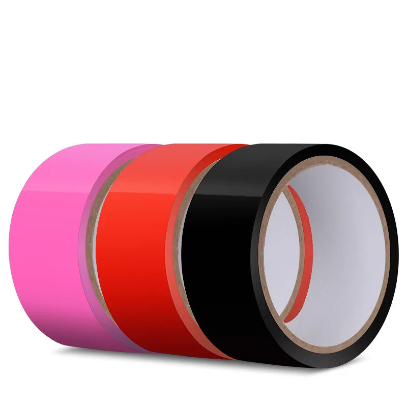 Kinky Duct Tape in red, pink, and black, flirty cutecore DDLG teasing and playful kinky vibes