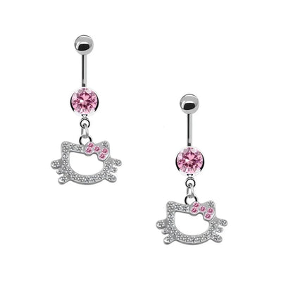 Kawaii kitty bow belly sparkle belly ring, pastelcore soft girl accessory