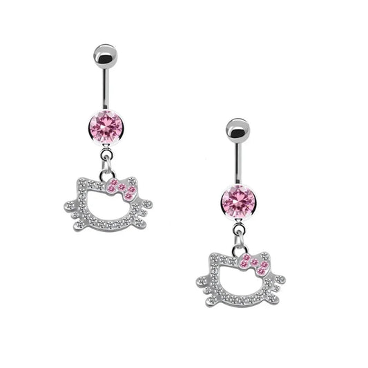 Kawaii kitty bow belly sparkle belly ring, pastelcore soft girl accessory