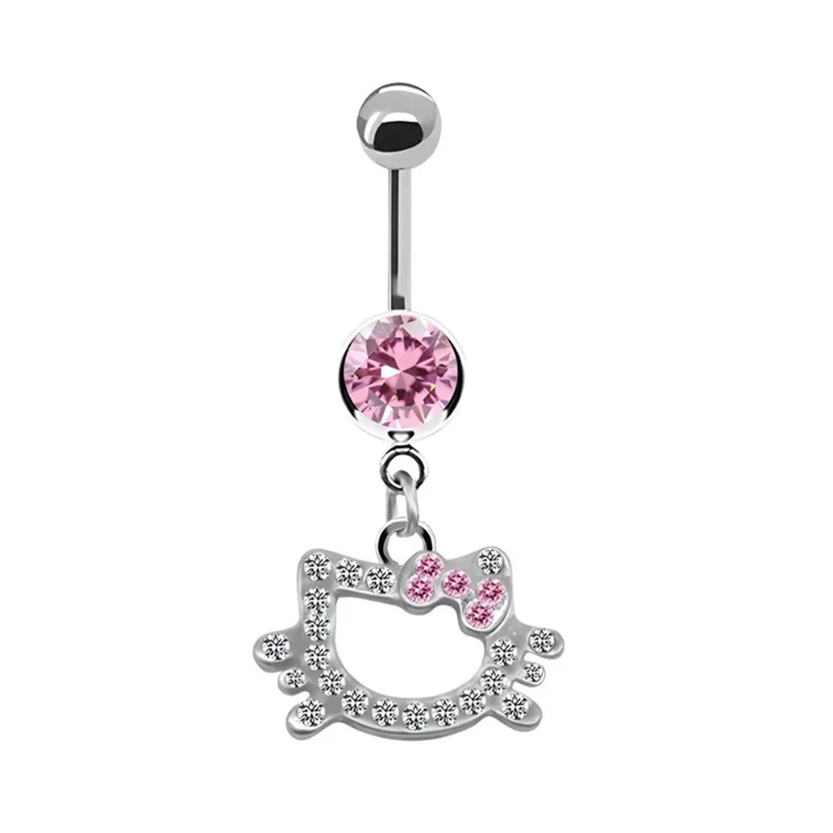 Kitty bow belly sparkle navel ring, kawaii pastelcore belly button jewelry