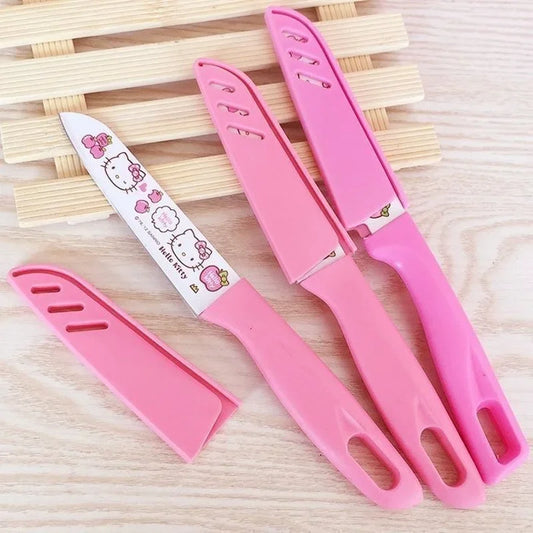 Kitty Cutie peel & slice duo with pink handles for kawaii ABDL & DDLG pastel kitchen style