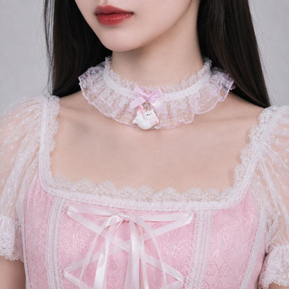 Kitty charm detail on ruffle tulle lace choker, DDLGirl accessory