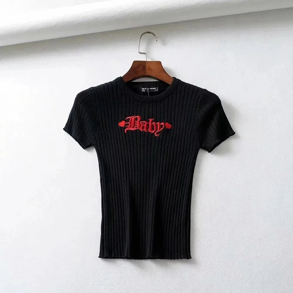 Knit Baby Tee in black, DDLG/ABDL cutecore kawaii baby tee for playful bratty fashion