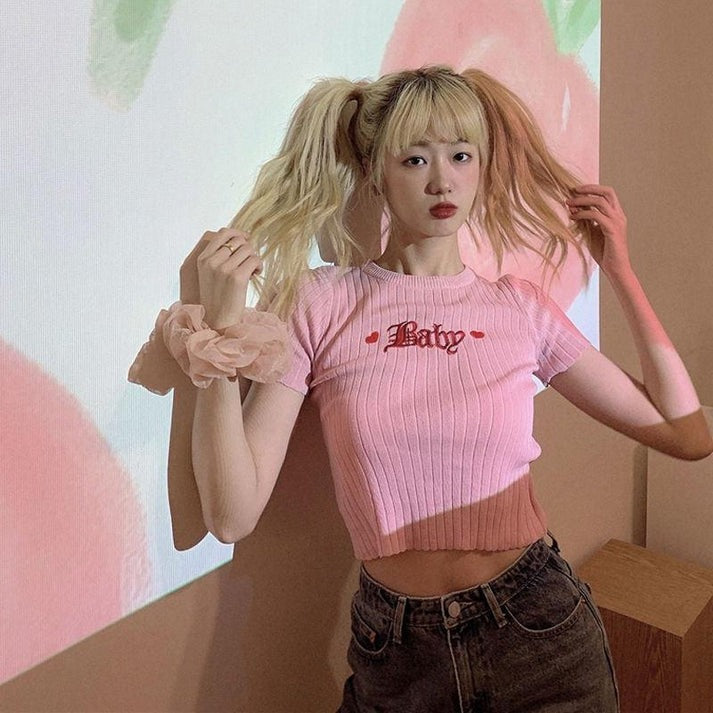 Pink baby tee for DDLG/ABDL cutecore looks, soft little brat energy for TikTok