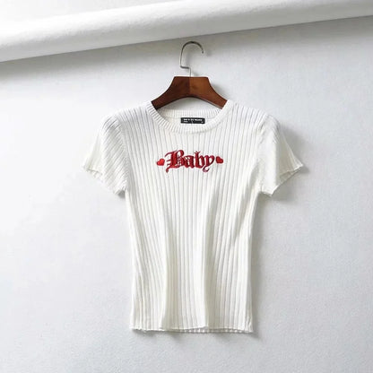 Knit Baby Tee in white, DDLG/ABDL cutecore kawaii soft brat baby tee for layering and photoshoots
