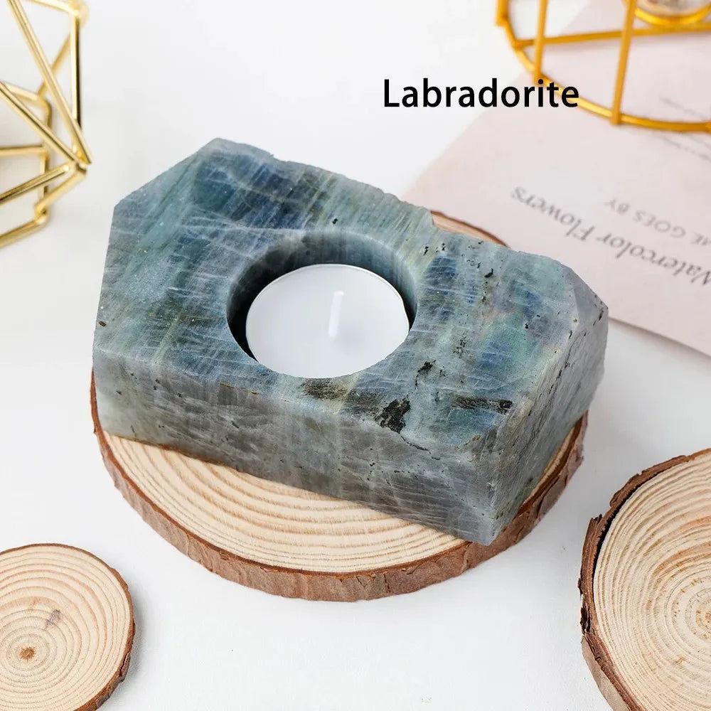 Labradorite Ritual Candle Holder for DDLG ABDL, mystical iridescent crystal decor for kawaii cutecore rituals