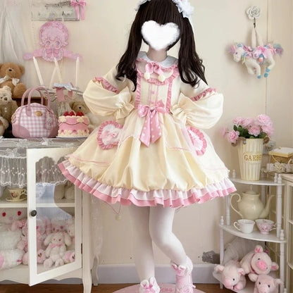 Lemon Love Frill Lolita Dress with ruffles, side bows, and heart accents for cute kawaii outfits