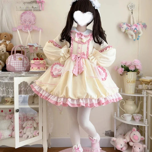 Lemon Love Frill Lolita Dress with ruffles, side bows, and heart accents for cute kawaii outfits