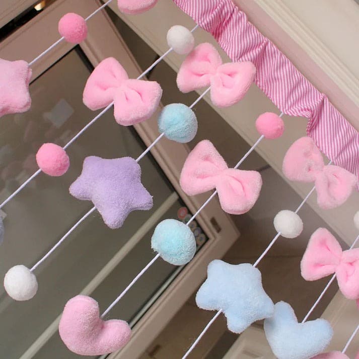 Soft pastel window treatment with magical details ideal for aesthetic room or doorway accents