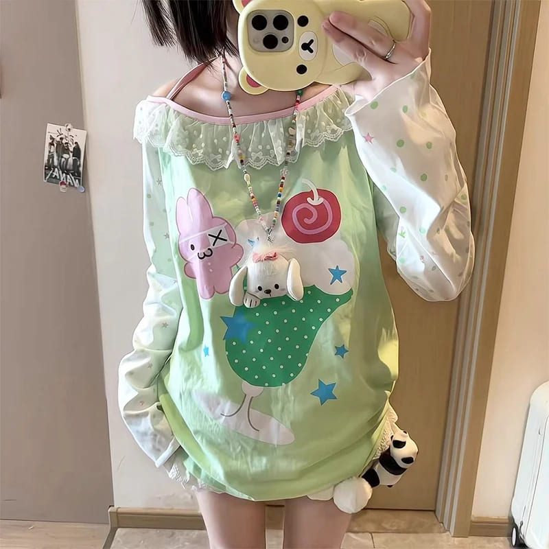 Lime green kawaii t-shirt featuring playful milkshake graphic and classic comfortable fit