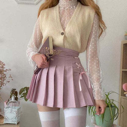 Little aesthetic Dollcore pleated skirt with lace details for Lolita, kawaii, soft girl, cutecore, DDLG, and ABDL outfits