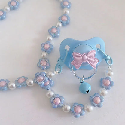 Playful Little Baby Bloom Bell Pacifier, pastel soft girl/DDLG accessory with bell and ribbon