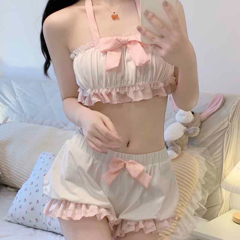 Little-core ribbon bloomers set with frilled shorts, kawaii cutecore DDLGirl DDLG ABDL loungewear for cozy playful days