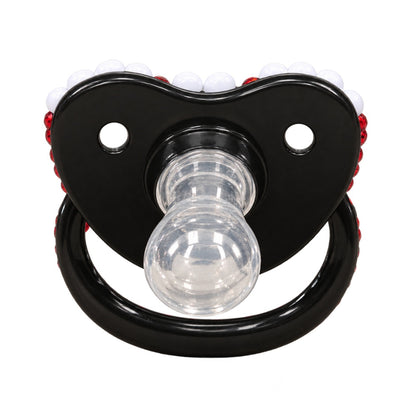 Back view of Little Fang Spooky Baby Pacifier showing plain glossy black backing