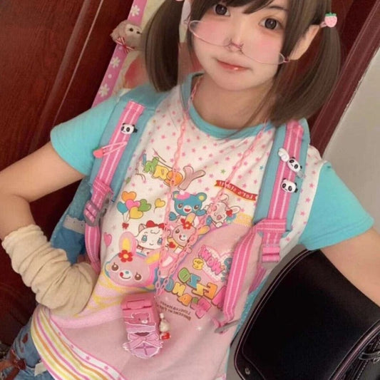 Cute kawaii Little Friends Party Animals Tee for DDLG and ABDL soft girl outfits, playful graphic shirt