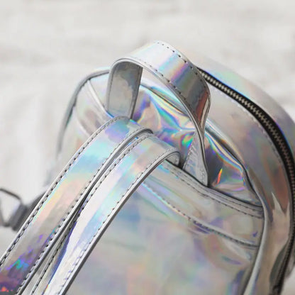 Back view showing adjustable straps, Silver holographic backpack, DDLG/ABDL, practical for cosplay and everyday use