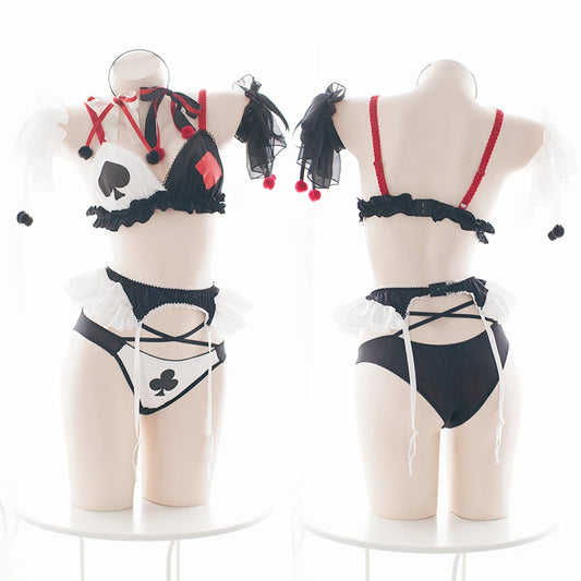 Little Joker Lingerie Set, cut-out bodysuit with lace trim, red & black accents, babygirl DDLG vibes, sizes bust 62–98 cm (24.4–38.6 in)