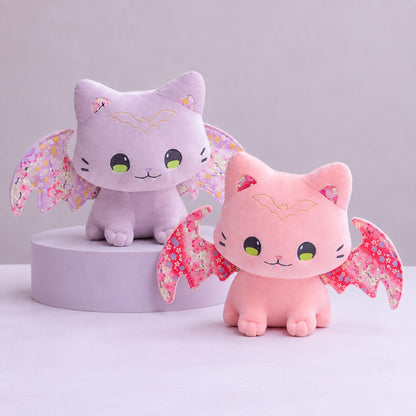 Pink and lavender colorways of Little Kawaii Bat Kitty plush together