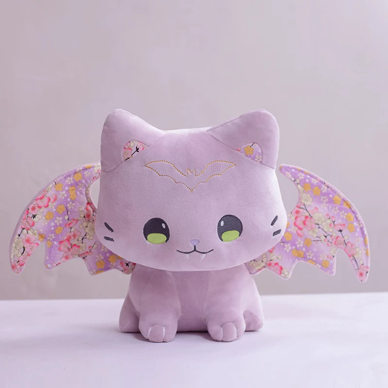 Lavender Little Kawaii Bat Kitty plush with bat wings, pastel gothic style