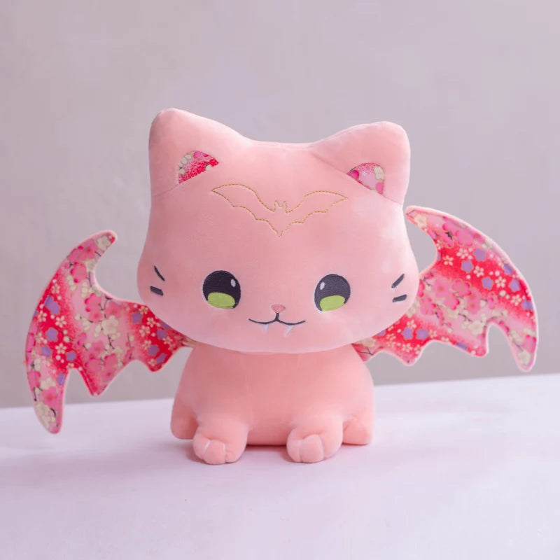 Pink Little Kawaii Bat Kitty plush with floral wings, DDLGirl gothic kawaii style