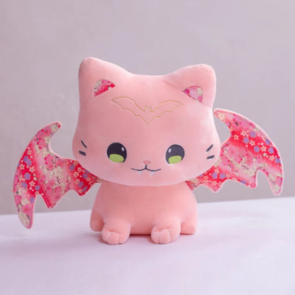 Pink Little Kawaii Bat Kitty plush with floral wings, DDLGirl gothic kawaii style