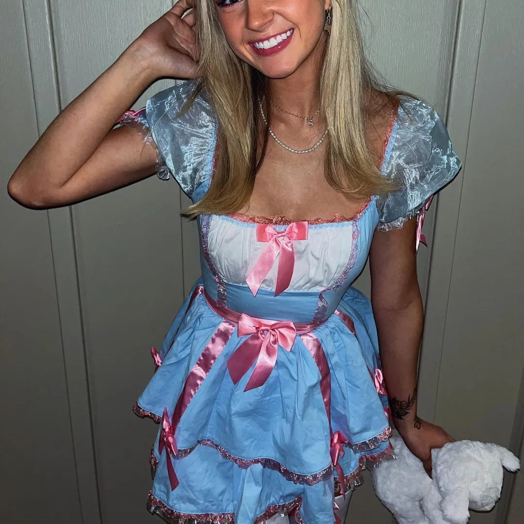 Little Princess Babydoll Mini Dress, frilled hem and ribbons for playful kawaii DDLG ABDL style