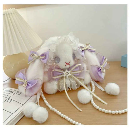 Little princess bunny crossbody bag, plush 3D bunny design with pearl strap, cutecore DDLG ABDL kawaii style