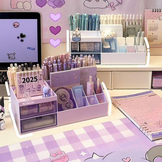 Little space organizer set in pastel purple and white for pens, jewelry, makeup brushes, charms, and cutecore accessories ✨