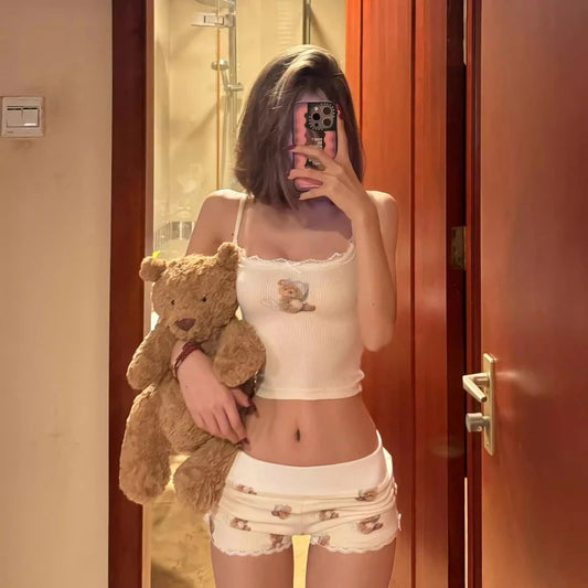 Little Teddy Set soft cami and shorts cozy loungewear breathable sleepwear set