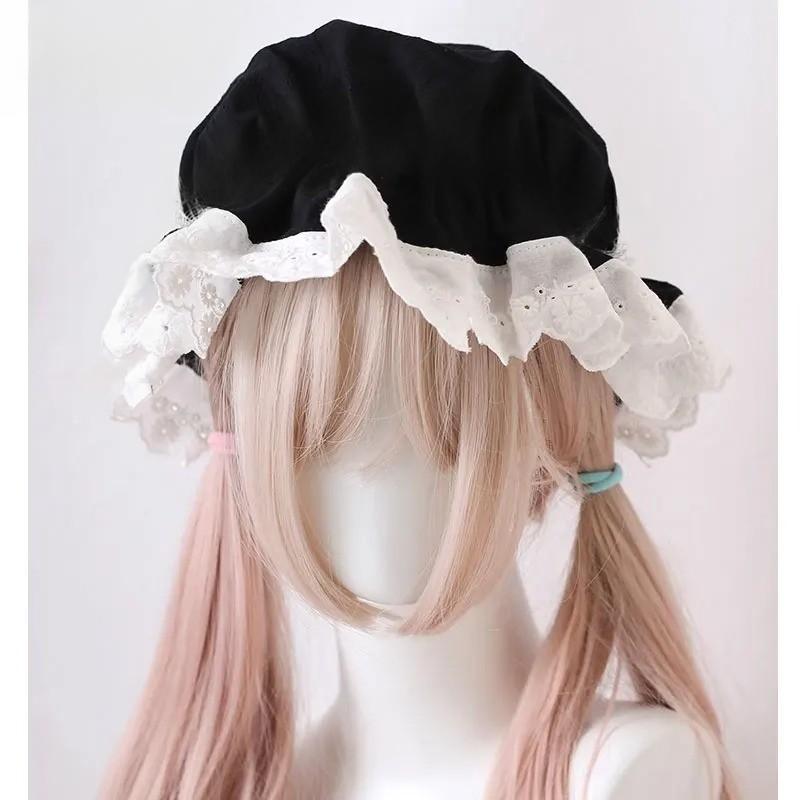 Black Lolita Daydream Lace Bonnet with gothic kawaii ABDL DDLG vibes