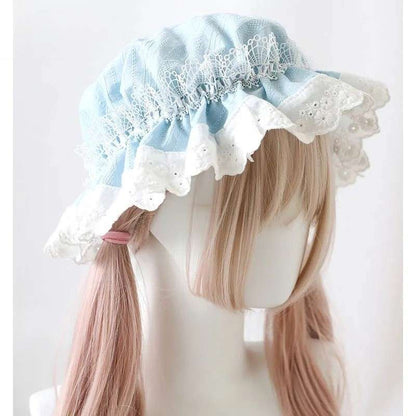 Light blue Lolita Daydream Lace Bonnet for kawaii ABDL DDLG cutecore aesthetic