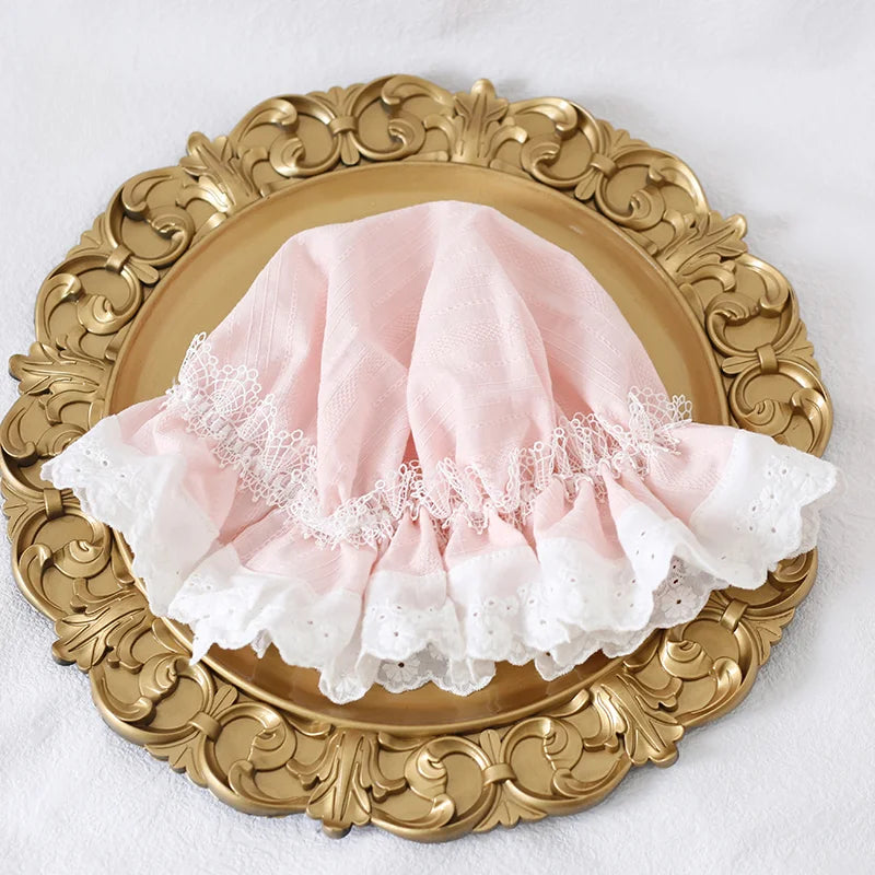 Light pink Lolita bonnet with soft lace for dreamy garden outfits