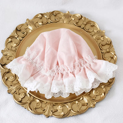 Light pink Lolita bonnet with soft lace for dreamy garden outfits