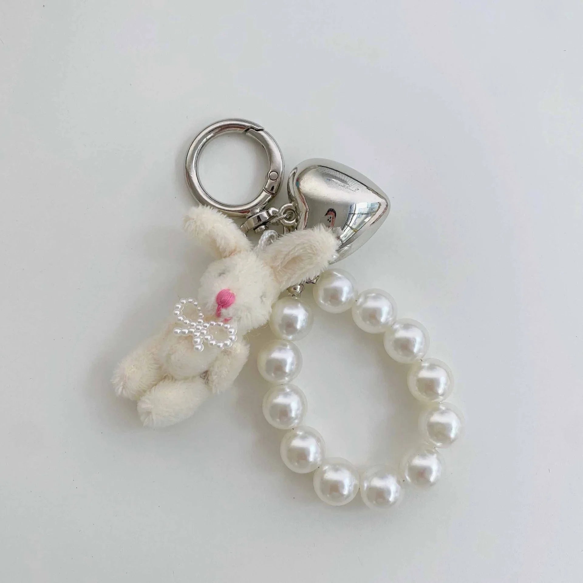 Lolita Mini Animal Keychain, white bunny plush, cute pastel charm, cutebaddie & ABDL accessory