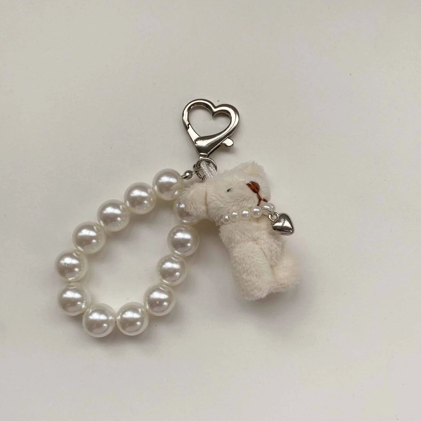 Lolita Mini Animal Keychain, white teddy with heart, cute kawaii charm, cutebaddie & ABDL collectible