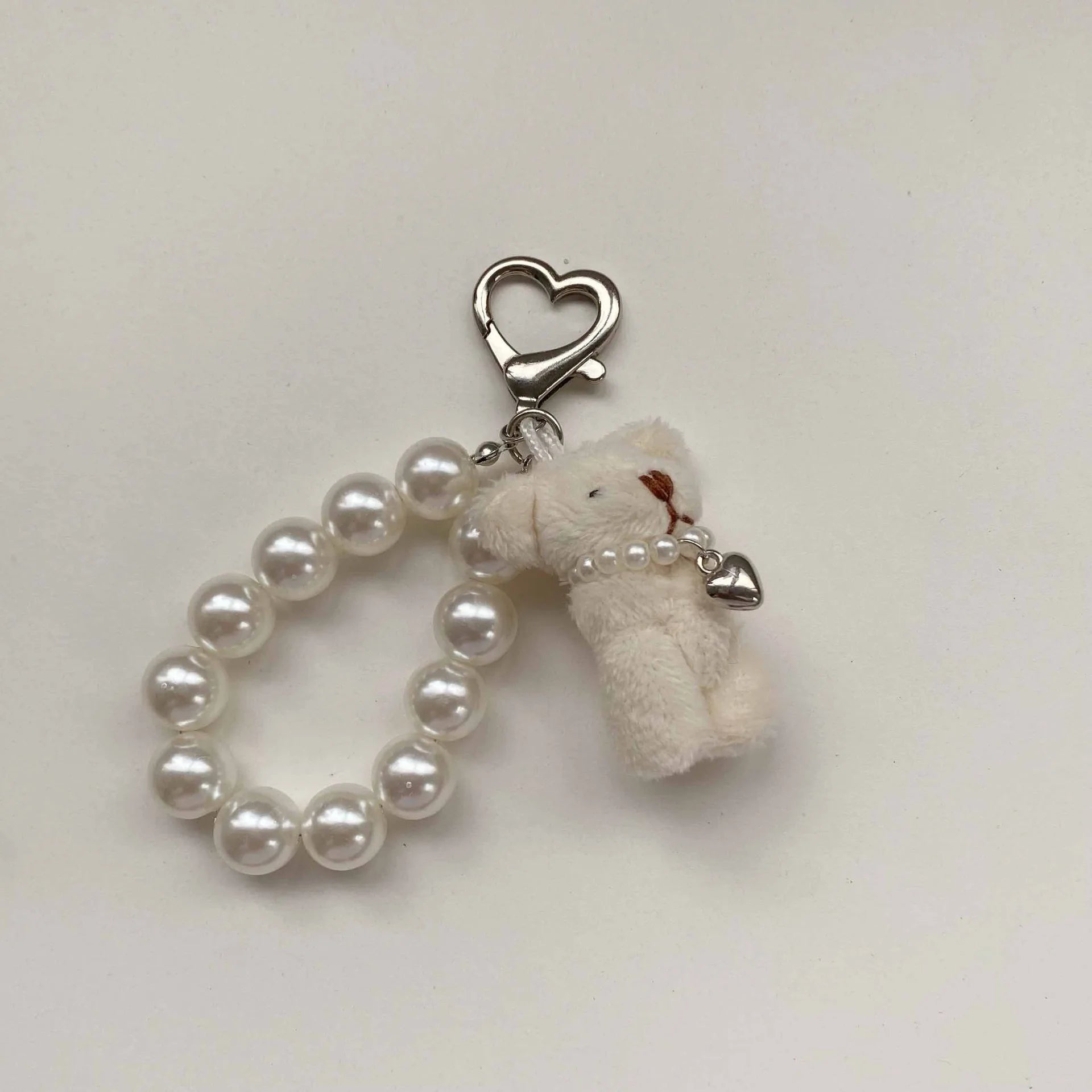 Lolita Mini Animal Keychain, white teddy with heart, cute kawaii charm, cutebaddie & ABDL collectible