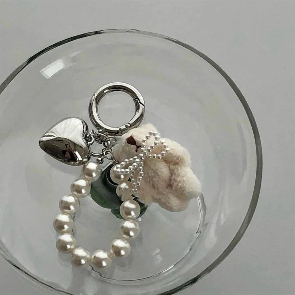 Lolita Mini Animal Keychain, white teddy plush, kawaii collectible charm, cutebaddie & ABDL accessory