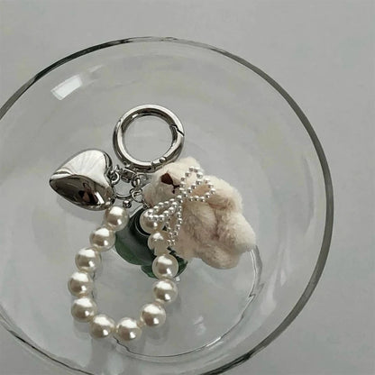 Lolita Mini Animal Keychain, white teddy plush, kawaii collectible charm, cutebaddie & ABDL accessory