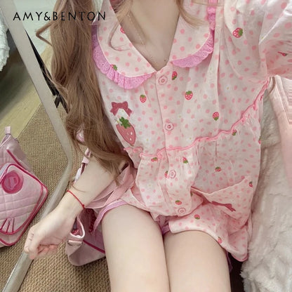 Soft breathable fabric Lolita Sweetheart Dream Set pajamas with comfy shorts and delicate design