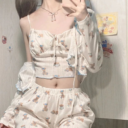 Lolita Teddy Full Set cute teddy bear print loungewear cozy 3-piece outfit