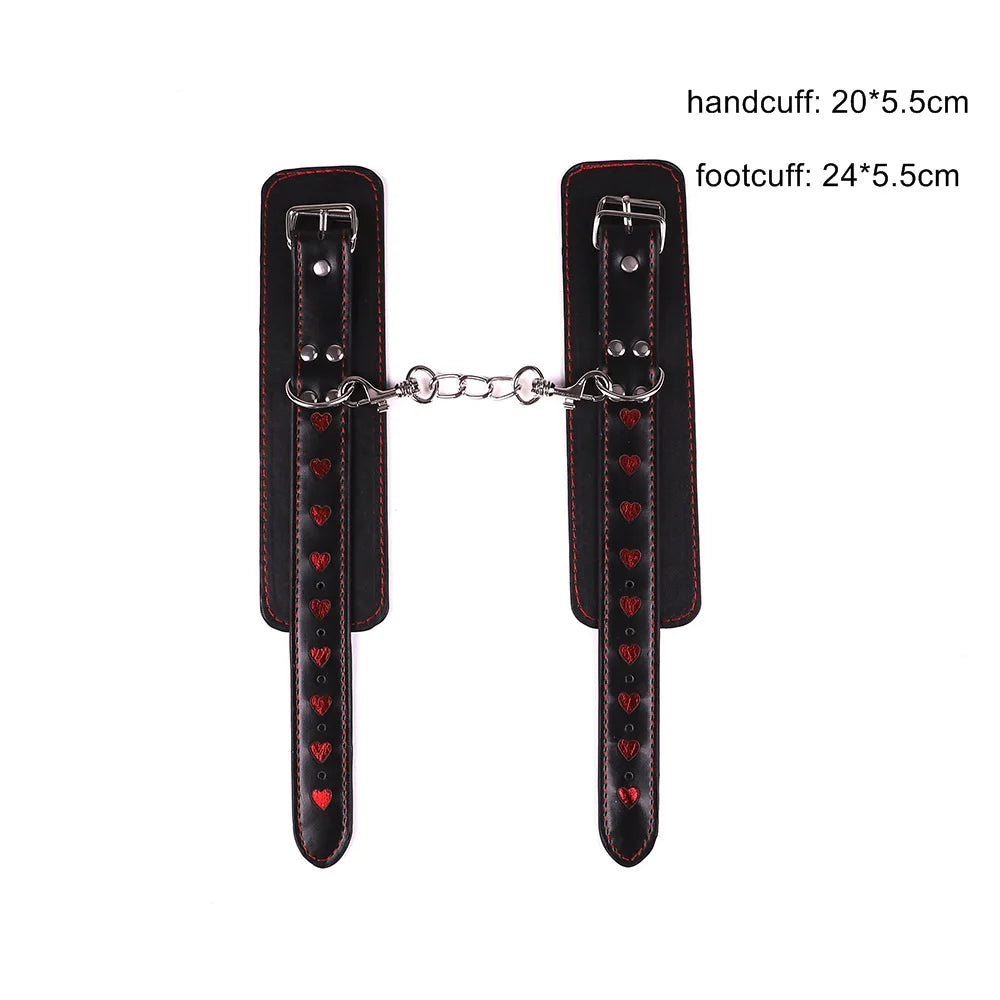 Love Chain black hand cuffs with red hearts for DDLG fantasyplay and cute baddie roleplay