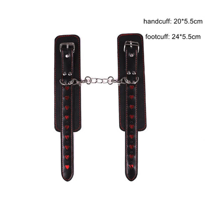 Love Chain black hand cuffs with red hearts for DDLG fantasyplay and cute baddie roleplay