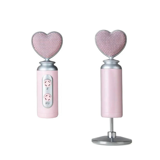 Heart-shaped pink USB microphone with kawaii aesthetic for streaming, calls, or gaming